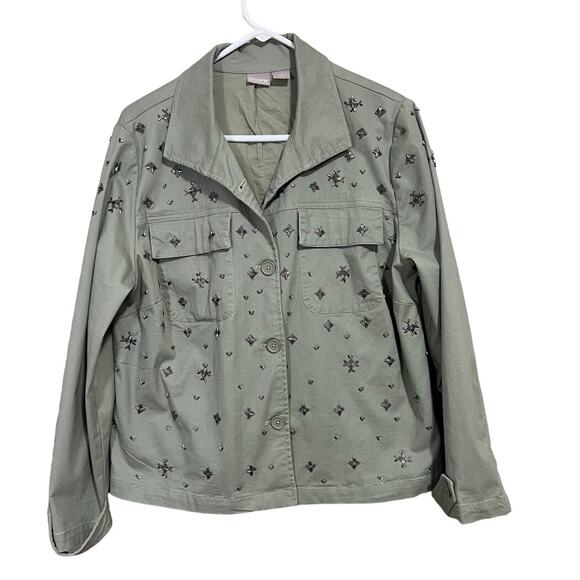 Chico’s Women’s Jacket Olive Green Beaded Embellished / Size 2 (Large / 12) - Picture 2 of 9